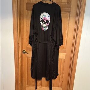 Black Robe with Floral Skull Design